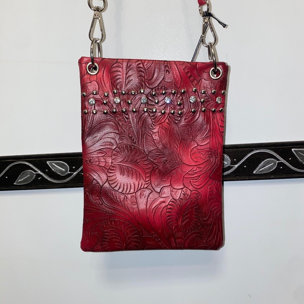 Red Embossed Crossbody Bag
